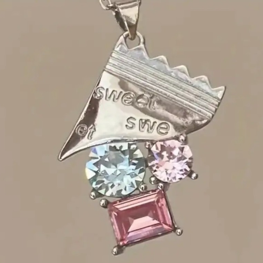 Candy Wrapper Pendant with Pink and Blue Stones